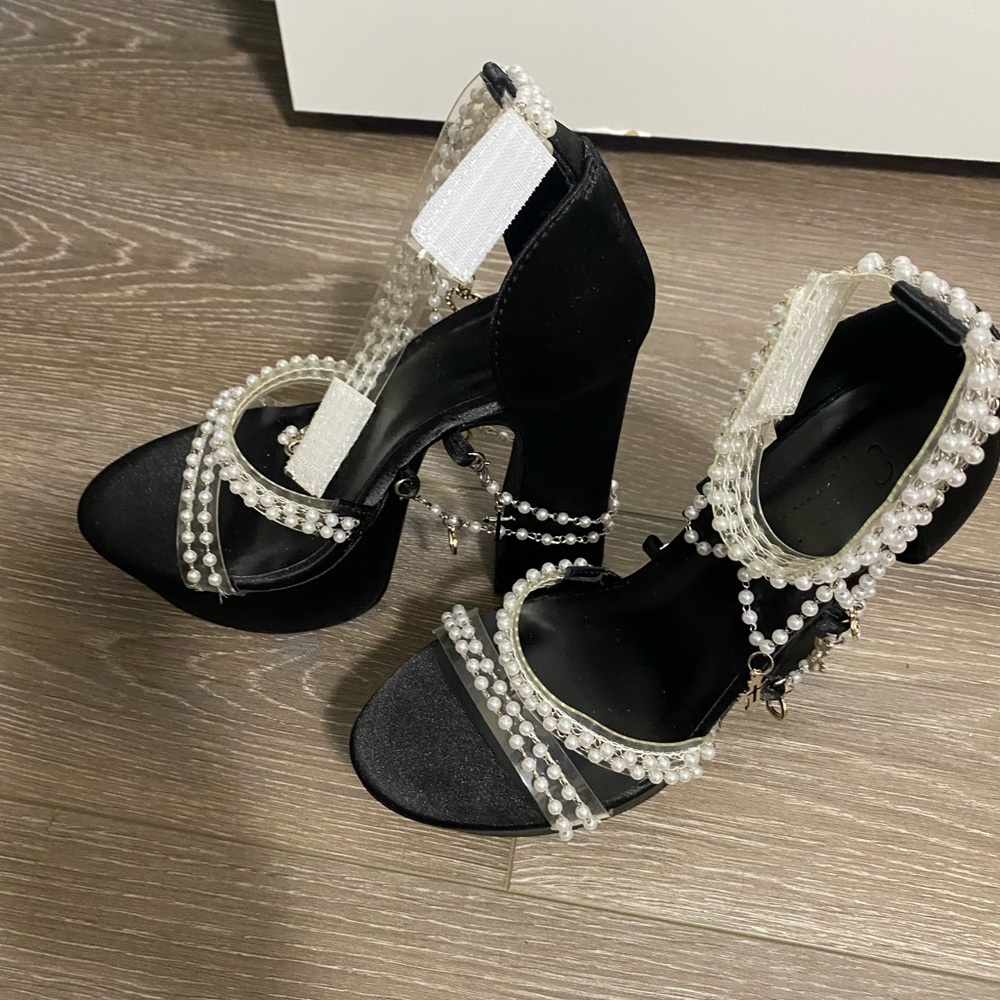 Sugar Thrillz Black Pearl-Embellished Platform Heels - Picture 2 of 3